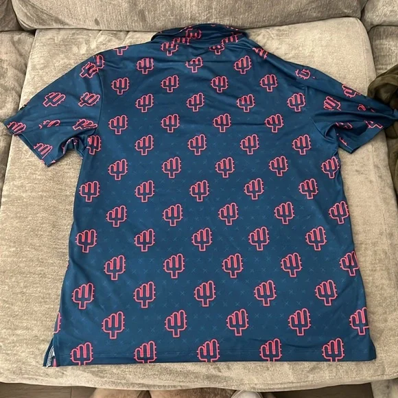 Stylish Cactus Print Polo in Navy and Pink - Picture 3 of 3